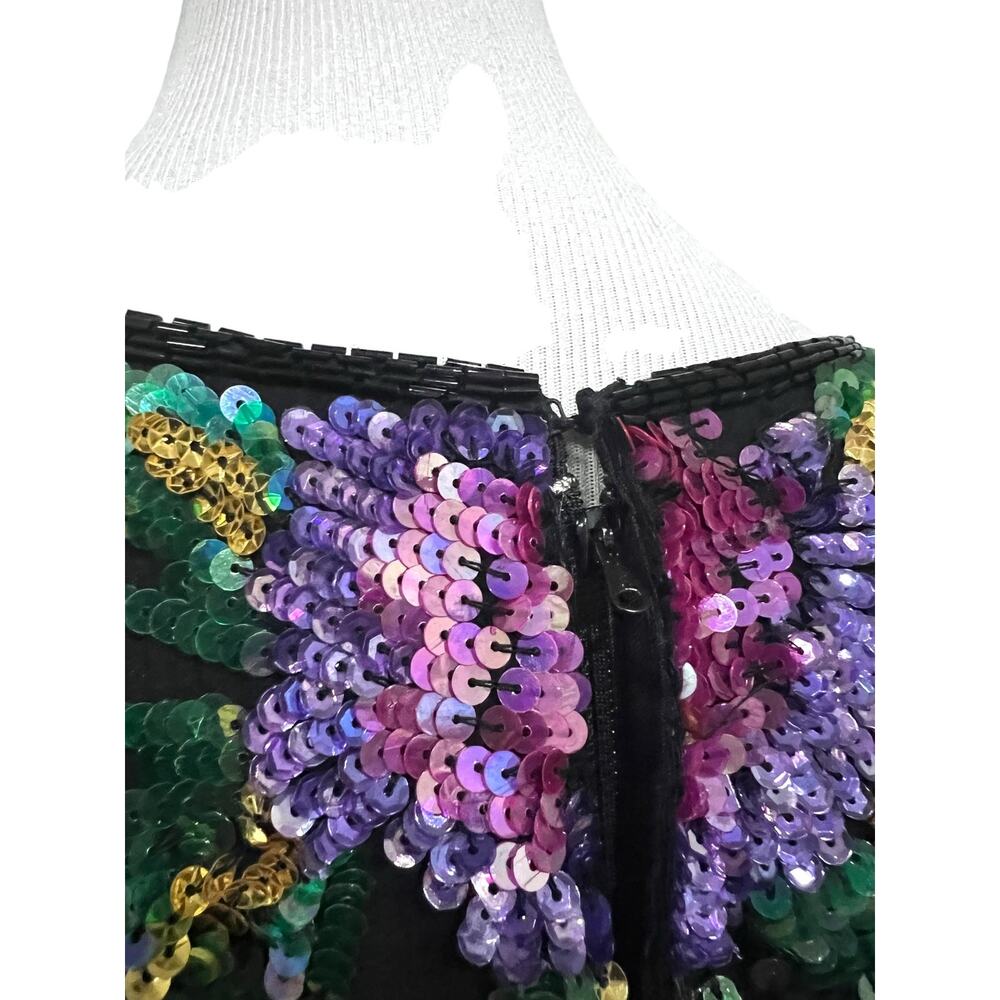Laurence Kazar Vintage Women’s Silk Floral Sequin Beaded Top Short Sleeve Sz 1X - Picture 7 of 10